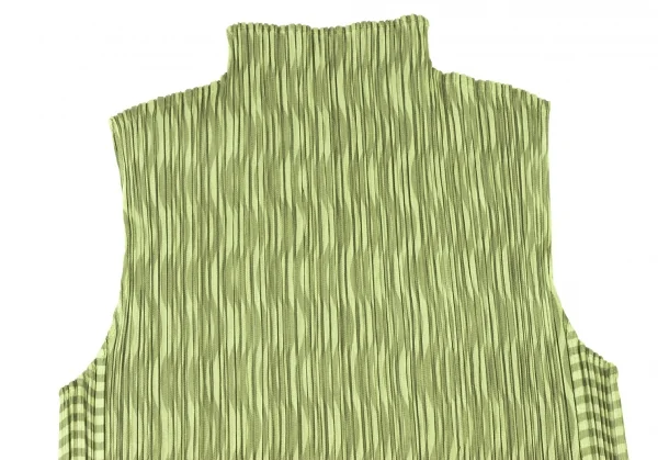 プリーツプリーズPLEATS PLEASE カーブストライププリントハイネックノースリーブ 黄緑3 K-136759_003