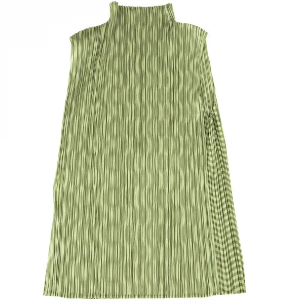 プリーツプリーズPLEATS PLEASE カーブストライププリントハイネックノースリーブ 黄緑3 K-136759_008