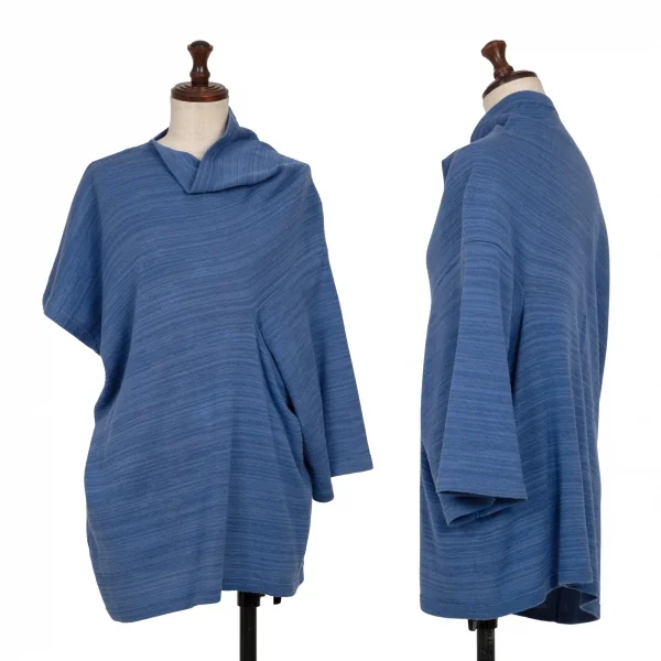 イッセイミヤケISSEY MIYAKEアシンメトリー混紡ニット 青M K-136783_001