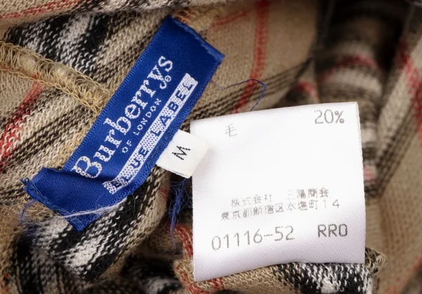 バーバリー ブルーレーベルBURBERRY BLUE LABEL ノバチェックニットフーディー ベージュ赤黒M K-136799_013