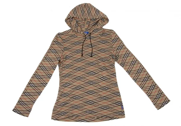 バーバリー ブルーレーベルBURBERRY BLUE LABEL ノバチェックニットフーディー ベージュ赤黒M K-136799_002