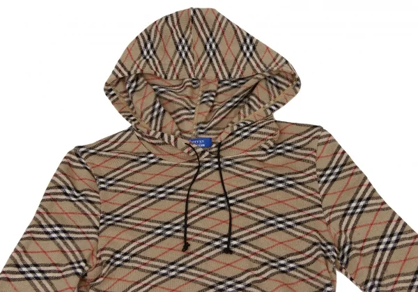 バーバリー ブルーレーベルBURBERRY BLUE LABEL ノバチェックニットフーディー ベージュ赤黒M K-136799_003
