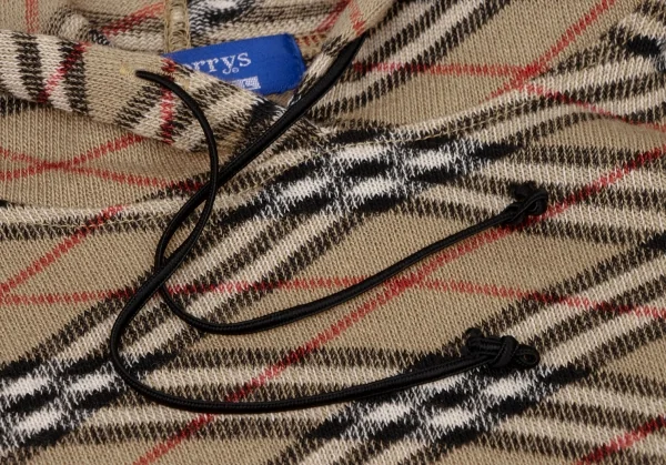 バーバリー ブルーレーベルBURBERRY BLUE LABEL ノバチェックニットフーディー ベージュ赤黒M K-136799_004