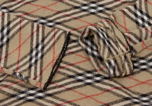 バーバリー ブルーレーベルBURBERRY BLUE LABEL ノバチェックニットフーディー ベージュ赤黒M K-136799_006