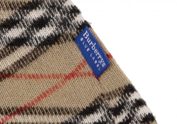 バーバリー ブルーレーベルBURBERRY BLUE LABEL ノバチェックニットフーディー ベージュ赤黒M K-136799_008