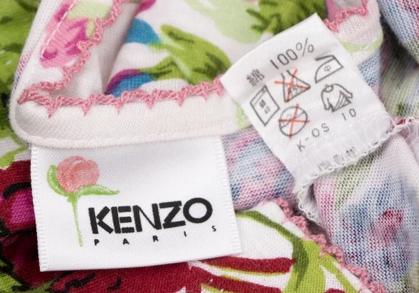 ケンゾーKENZO フローラルプリントフレンチスリーブTシャツ 白ピンク緑M K-136802_017