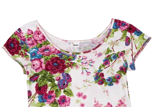 ケンゾーKENZO フローラルプリントフレンチスリーブTシャツ 白ピンク緑M K-136802_003