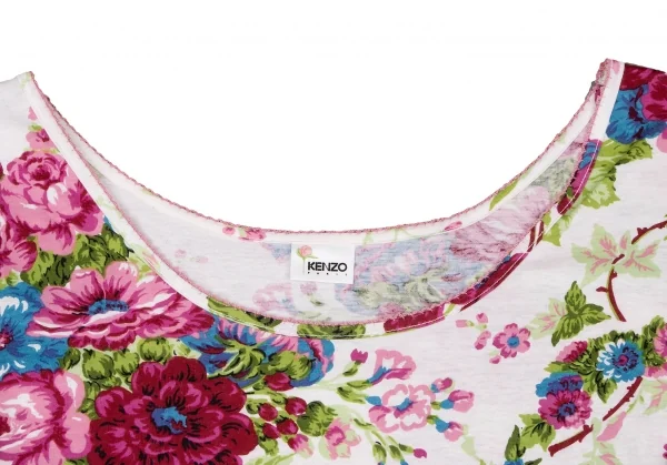 ケンゾーKENZO フローラルプリントフレンチスリーブTシャツ 白ピンク緑M K-136802_004
