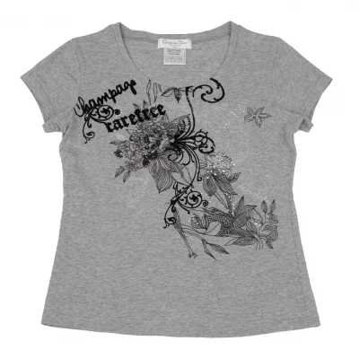 クリスチャンディオールChristian Dior 装飾フローラルTシャツ グレー