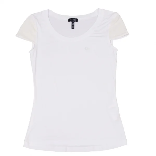 アルマーニジーンズARMANI JEANS 袖ラインストーン装飾Tシャツ 白XS K-136814_002