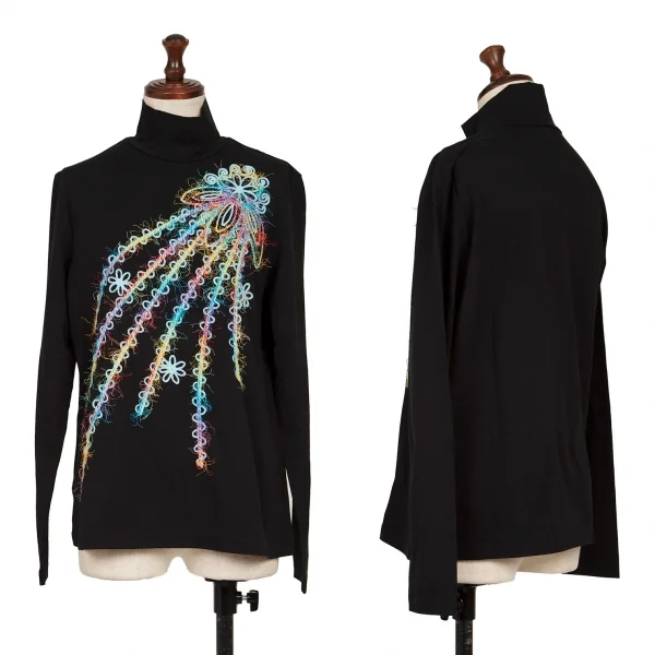 LANVIN Colorful Embroidered Turtleneck T Shirt Black 38 K-136815_001