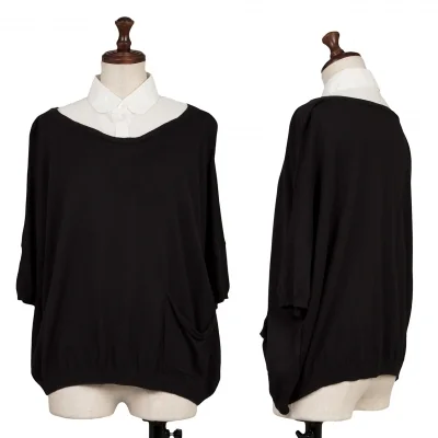 LANVIN en Bleu Round Collar Shirt Layered Knit Sweater