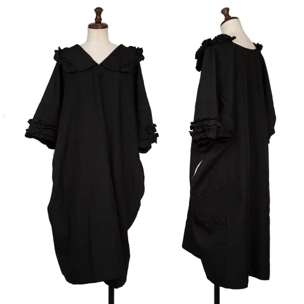 COMME des GARCONS Poly Wrinkled Frill Over-sized Dress Black XS K-136873_001