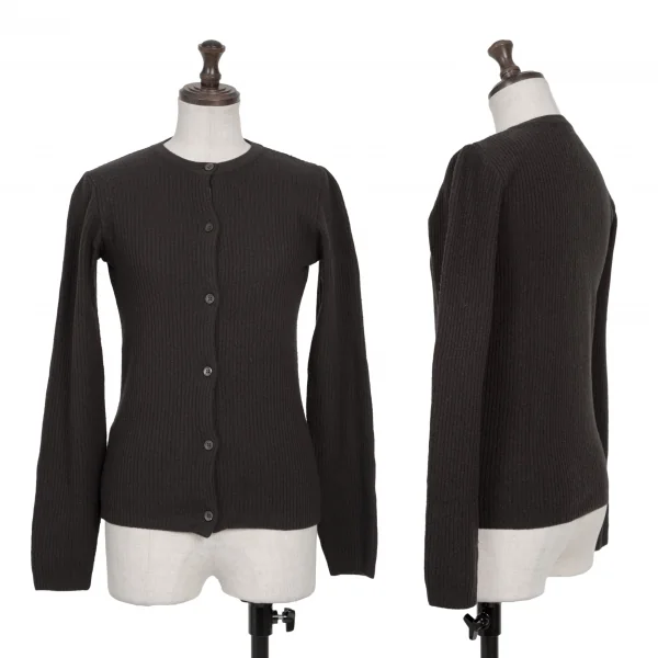 MIU MIU Wool Rib Knit Cardigan Charcoal 38 K-136945_001