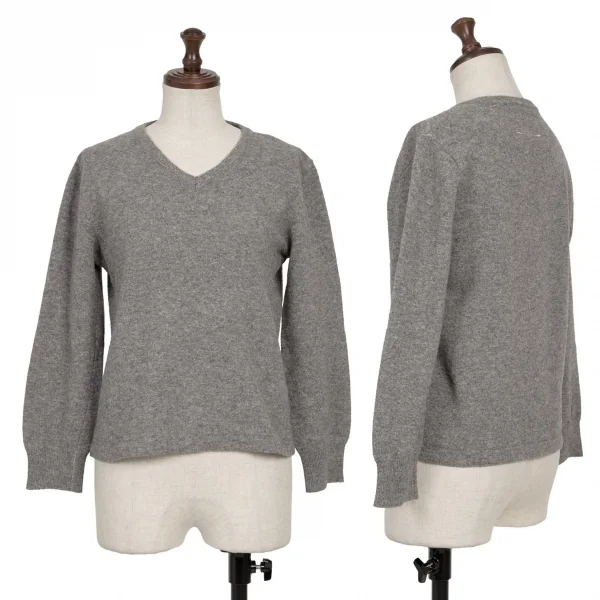 エムエム 6 メゾン マルジェラMM6 MAISON MARGIELA ウールナイロンVネックニットセーター グレーS位 K-136956_001