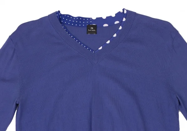 Paul Smith PS Cotton Silk Dot Layered V-neck Knit Sweater K-136988_003