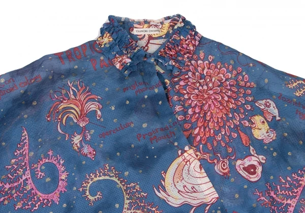 TSUMORI CHISATO Patterned Silk Front Drape Blouse K-136994_003