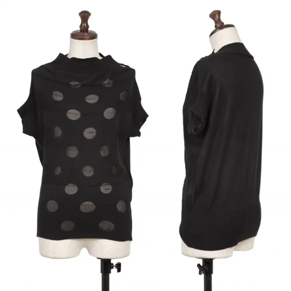 Y's Dot Woven Knit Top Black 2 K-137025_001
