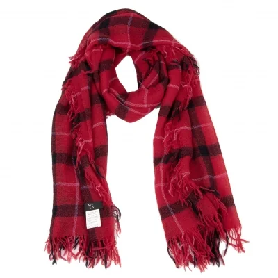 Y's Wool Check Fringe Stole