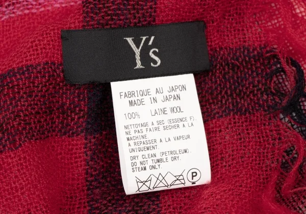 Y's Wool Check Fringe Stole K-137039_005