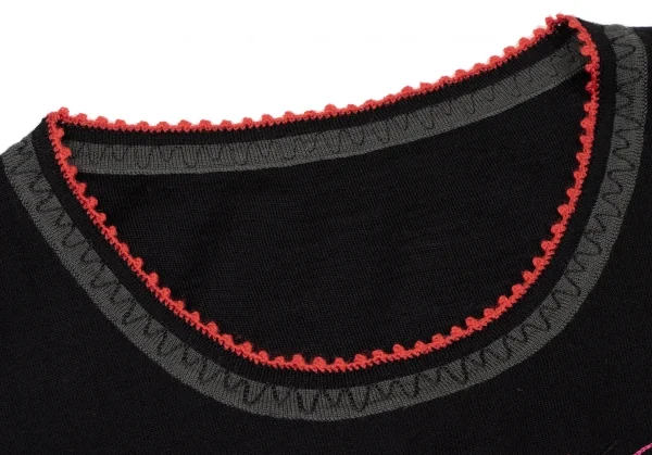 ヒロココシノHIROKO KOSHINO フラワーエンブロイダリーニットタンクトップ 黒赤ピンク40 K-137046_003