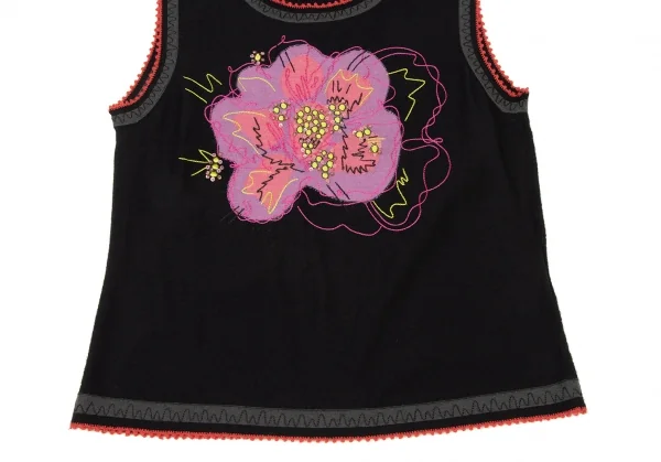 ヒロココシノHIROKO KOSHINO フラワーエンブロイダリーニットタンクトップ 黒赤ピンク40 K-137046_005