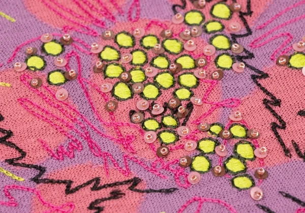 ヒロココシノHIROKO KOSHINO フラワーエンブロイダリーニットタンクトップ 黒赤ピンク40 K-137046_006