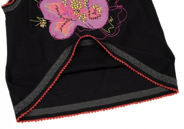 ヒロココシノHIROKO KOSHINO フラワーエンブロイダリーニットタンクトップ 黒赤ピンク40 K-137046_007