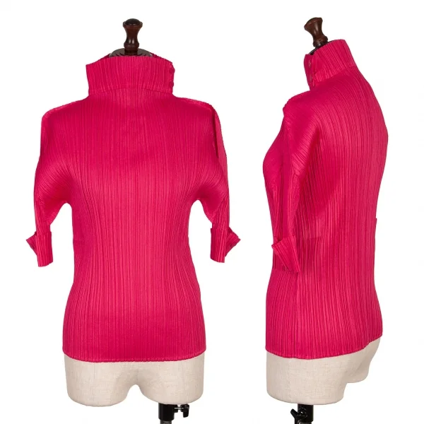 PLEATS PLEASE Button Neck T Shirt Pink 3 K-137076_001