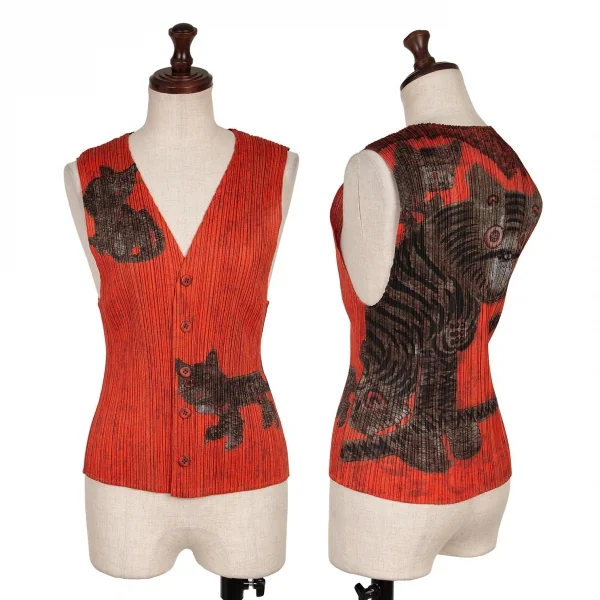 PLEATS PLEASE Tiger Cat Printed Vest Orange 4 K-137082_001