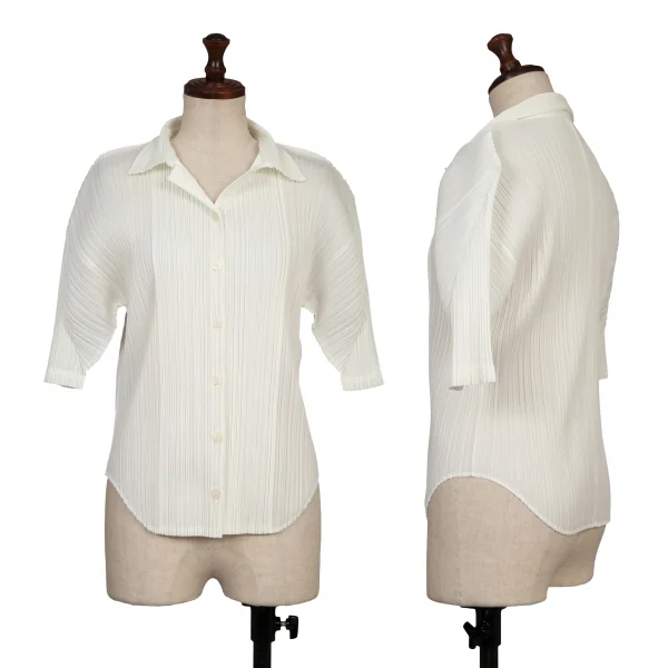 PLEATS PLEASE Open Collar Short Sleeve Shirt White 3 K-137086_001