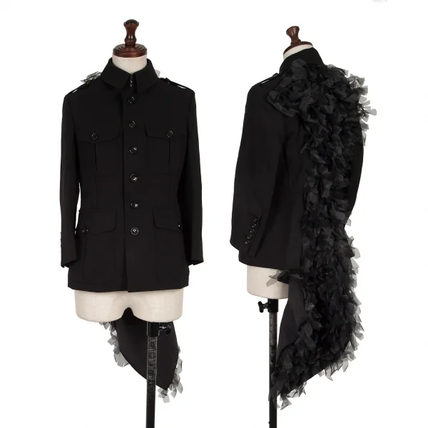 コムデギャルソンCOMME des GARCONS バックシフォンフリルデザインジャケット 黒S K-137100_001