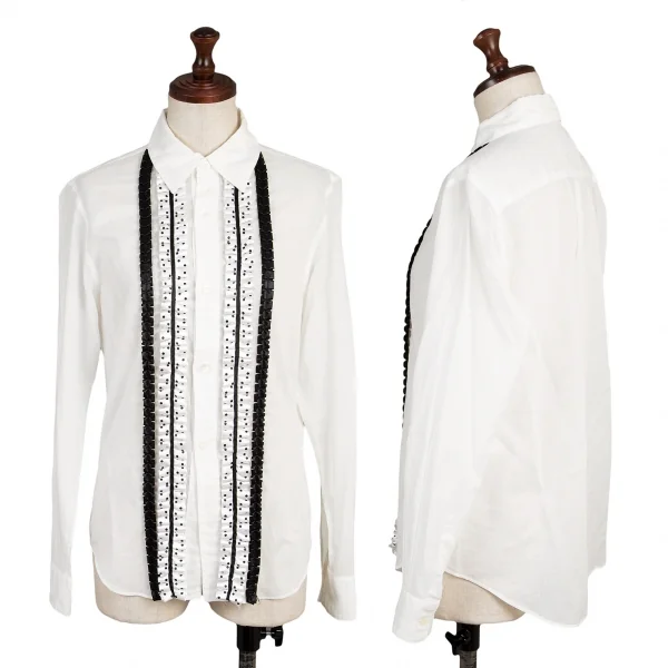 コムコム コムデギャルソンCOMME des GARCONS コットン製品洗いフロントフリルシャツ 白黒S K-137138_001