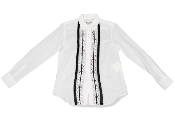コムコム コムデギャルソンCOMME des GARCONS コットン製品洗いフロントフリルシャツ 白黒S K-137138_002