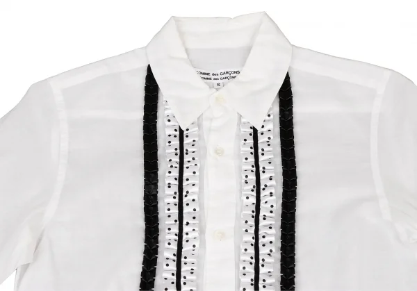 コムコム コムデギャルソンCOMME des GARCONS コットン製品洗いフロントフリルシャツ 白黒S K-137138_003