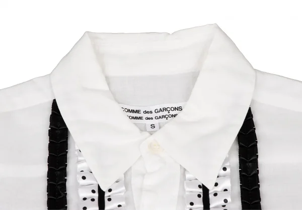 コムコム コムデギャルソンCOMME des GARCONS コットン製品洗いフロントフリルシャツ 白黒S K-137138_004