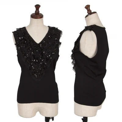 EPOCA Sequin Mesh Frill Decoration Sleeveless Knit