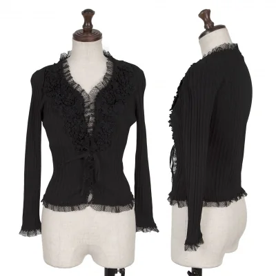 EPOCA Mesh Frill Design Rib Knit Cardigan