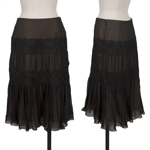 EPOCA Lace Switching Layered Chiffon Silk Skirt Black 40 K-137169_001
