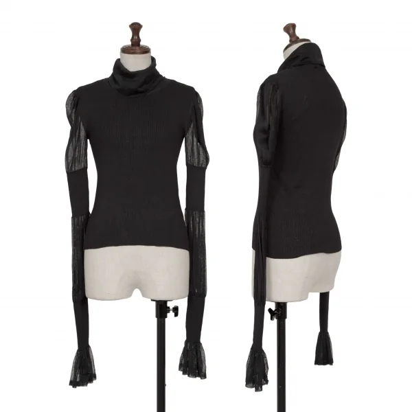 イヴサンローランYves Saint Laurent シースルースリーブシルクナイロンニット 黒S K-137175_001