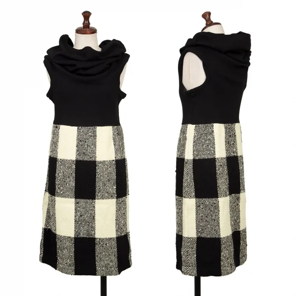 COMME des GARCONS Switching Block Check Drape Neck Dress Black XS-S K-137207_001