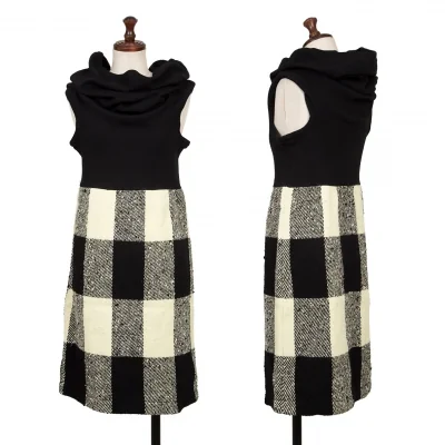 COMME des GARCONS Switching Block Check Drape Neck Dress