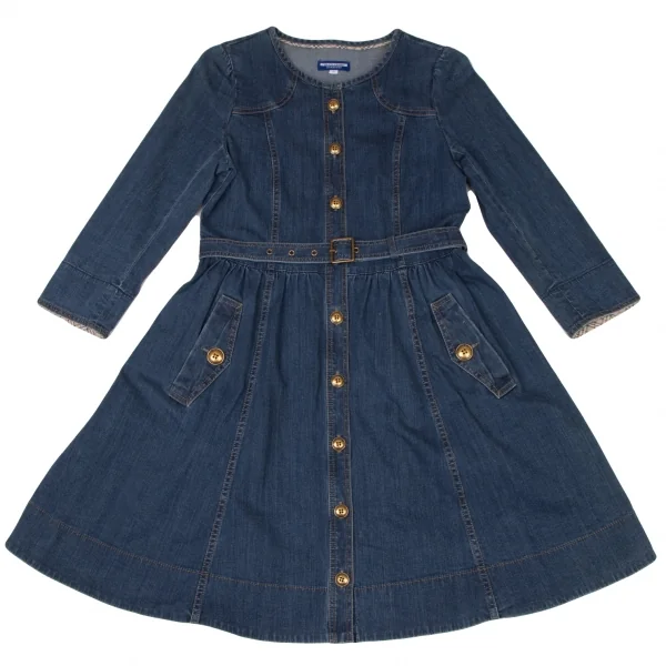 バーバリーレーベルBURBERRY BLUE LABEL ロゴボタンデニムチュニック ブルー38 K-137254_002