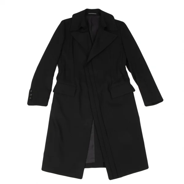 ヨウジヤマモト ラヴィアンノアールYohji Yamamoto la vie en noir ウールラペルプリーツロングジャケット 黒1 K-137266_002