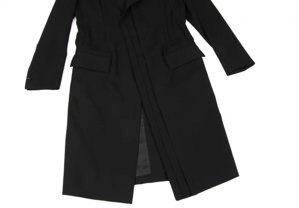 ヨウジヤマモト ラヴィアンノアールYohji Yamamoto la vie en noir ウールラペルプリーツロングジャケット 黒1 K-137266_009