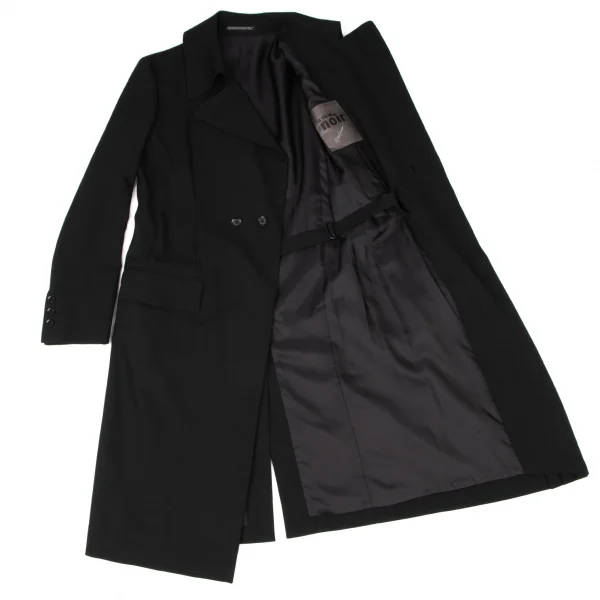 ヨウジヤマモト ラヴィアンノアールYohji Yamamoto la vie en noir ウールラペルプリーツロングジャケット 黒1 K-137266_012