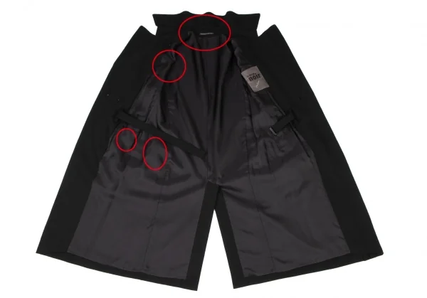 ヨウジヤマモト ラヴィアンノアールYohji Yamamoto la vie en noir ウールラペルプリーツロングジャケット 黒1 K-137266_013