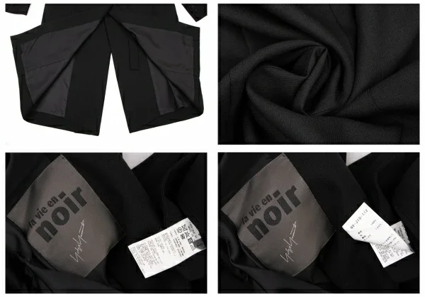 ヨウジヤマモト ラヴィアンノアールYohji Yamamoto la vie en noir ウールラペルプリーツロングジャケット 黒1 K-137266_020