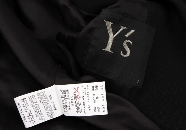 ワイズY's ウールギャバアシンメトリーダブルボタンジャケット 黒1 K-137289_020