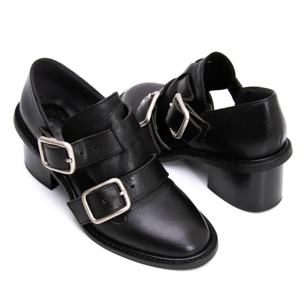ワイズY's ダブルベルトレザーヒールシューズ 黒4(24.5位） K-137295_001